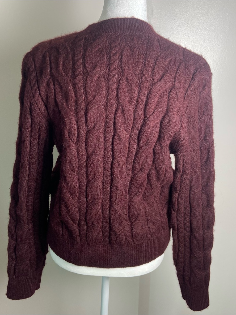 LOFT Cable-Knit Button Cardigan in Deep Burgundy - Picture 2 of 7